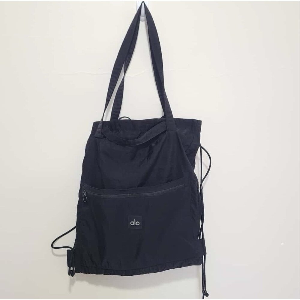 Alo Yoga Utility Tote Bag Black Drawstring
